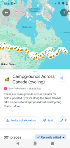 Campgrounds List Google Maps Saved Places